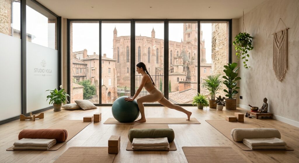 posture de yoga - swissball - cours de yoga - albi